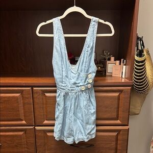Urban Outfitters Light Blue romper with buttons